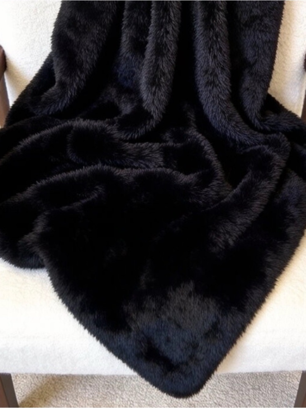 Fabulous Furs Black Plush Faux Fur Throw Blanket by Donna Salyers